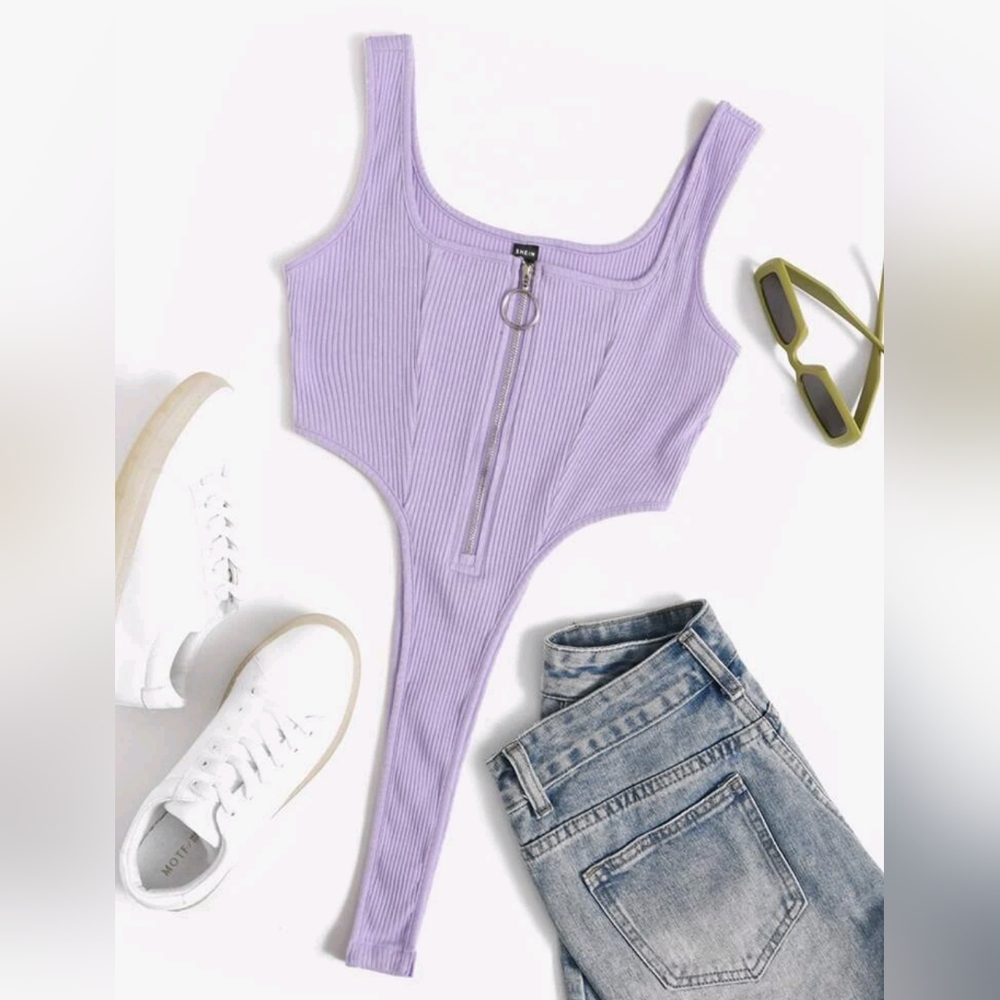 Lavender O-Ring Zipup Bodysuit